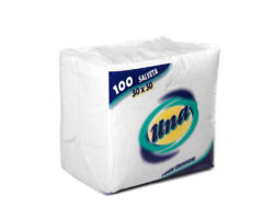 1 layer, 100 pieces, 100% cellulose | Dimensions: 300x300 mm | Trans. pak. 20 | Barcode: 8600101701046 Papirne salvete UNA, bele